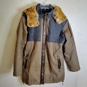 Frauenschuh rabbit fur men's parka Full Zip Winter jacket Sz L